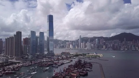 Aerial Footage Of Skyscrapers in Hong Kong Stock Footage
