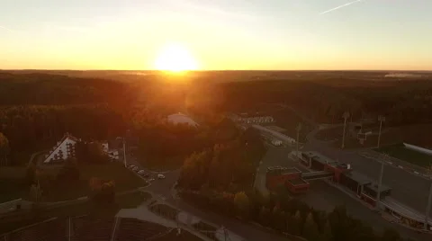 Aerial footage of a sport complex, sunset, lens flare Stock Footage 68832853