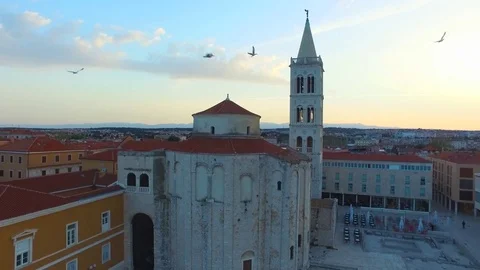 Aerial footage of St. Donatus church in Zadar Stock Footage
