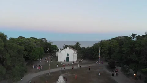Aerial Footage of Sunset in Quadrado in Trancoso with Sea in Background, Bahia Stock Footage