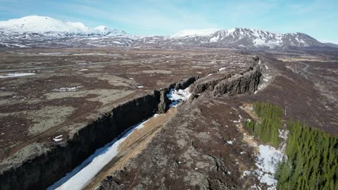 Aerial footage of tectonic plates in Thingvellir National Park Stock-Footage