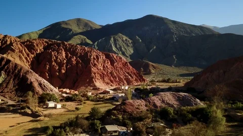 Aerial footage textures patterns of Seven colored earths HILL GOLDEN HOUR Stock Footage 88395794