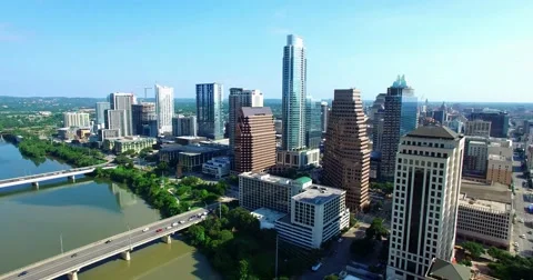 Aerial Footage - Third section of flight toward downtown Austin, TX Stock Footage