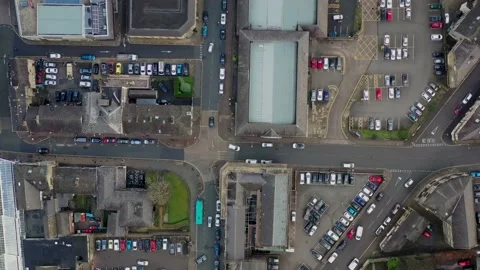 Aerial footage of the town centre of Halifax and the Piece Hall in the Blackl Stock Footage
