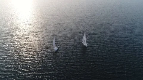 Aerial footage of two sloop vessels 4k Stock Footage 100362091