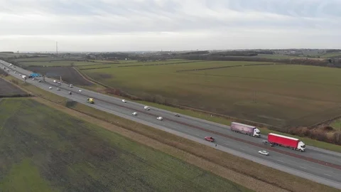 Aerial footage of a UK Motorway Stock Footage