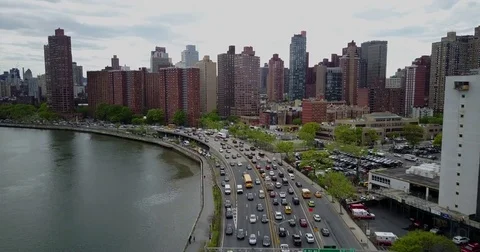 Aerial Footage of the Upper East Side, New York City Stock Footage