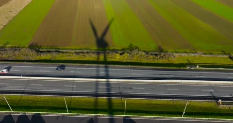 Aerial footage of a windmill shadow Stock Footage 228301164