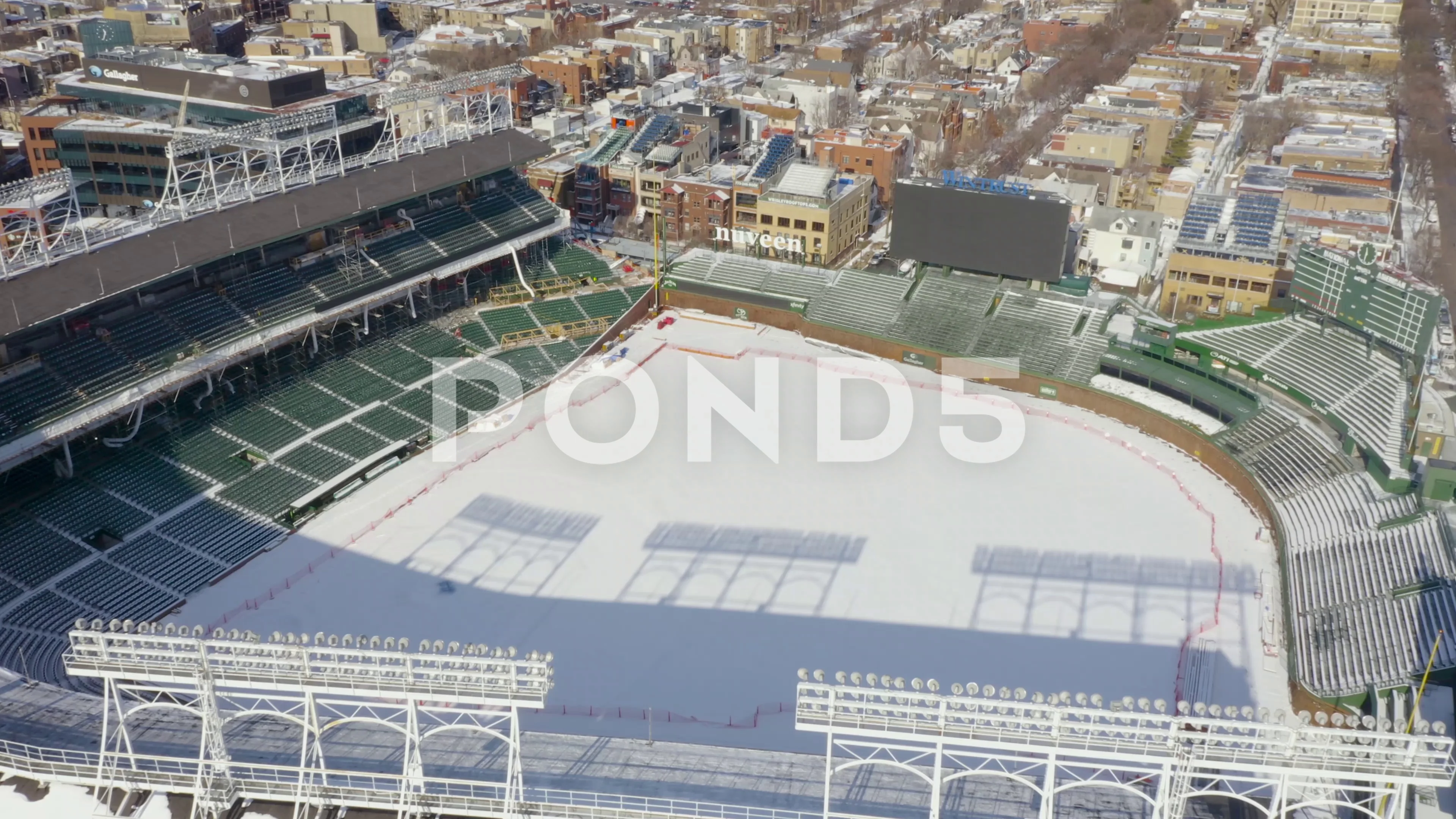 Wrigley Field at Night. Aerial Establish, Stock Video