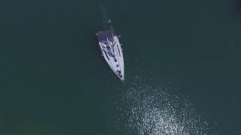Aerial footage of yacht swimming over the sea 1080p 50p Stock Footage