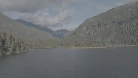 Aerial of a forested mountain lake Stock Footage 344085847