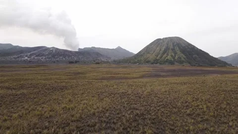 Aerial forward and backward movement of Mount Bromo Stock Footage 223474948