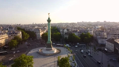 Aerial forward and copy space at Bastille Square or Place de la Bastille, Stock Footage 131642196