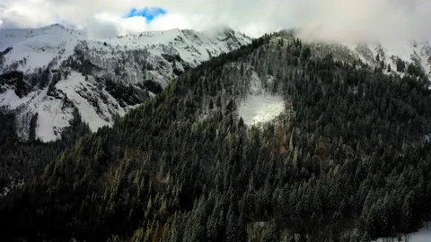 Aerial Forward Beautiful View Of Forest On Mountains Against Cloudy Sky - Stock Footage 167830289