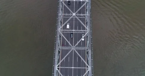 Aerial Forward birds eye view of traffic on Story Bridge Stock Footage 76561667