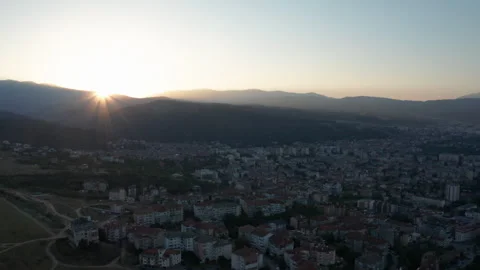 Aerial forward camera movement over Blagoevgrad roofs, Bulgaria Vídeo Stock 344039913