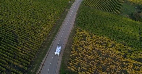 Aerial Forward of Camper Traversing Through the Road of Riquewihr France Stock Footage 113939919