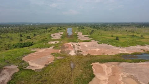 Aerial Forward Drone Flight Over Barren Excavation Land 4k Stock Footage 337639150