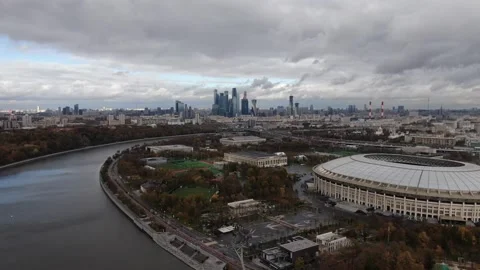 Aerial forward drone motion over vast cityscape Stock Footage 323256235