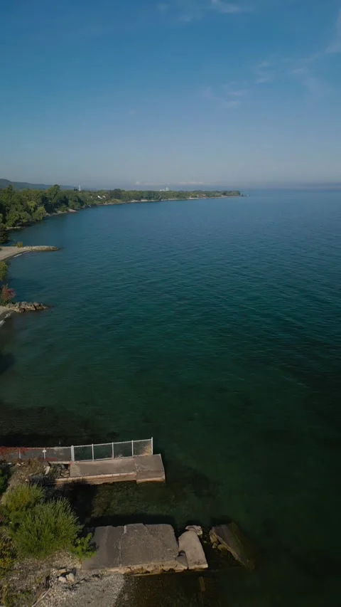Aerial Forward Flight Over Calm Blue Lake Waters in 4K Vertical Video stock 317279233