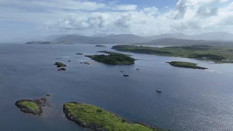 Aerial Forward Flight over Port Ramsay | Lismore Island Scottish Hebrides Stock Footage 331312038