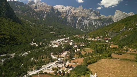 Aerial Forward Flight Over Theth Village in Albanian Alps Stock-Footage 332511990