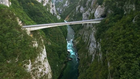 Aerial Forward Flight Toward Piva River Bridge in Montenegro Stock-Footage 332512088