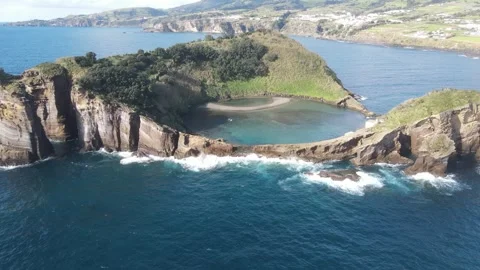 Aerial forward flight towards Vila Franca do Campo, Azores, 4K 60fps. Stock Footage 333363037