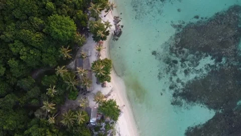 Aerial Forward Motion Over Tropical Island Shoreline and Coral Reef Video stock 331928858