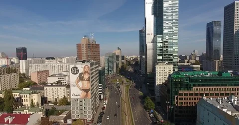 Aerial Forward Movement Over The Road To The Skyscrapers Stock Footage 84727770