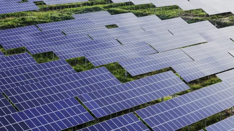 Aerial Forward Over Solar Panel Photovoltaic Farm 4K HLG Stock Footage 343156561