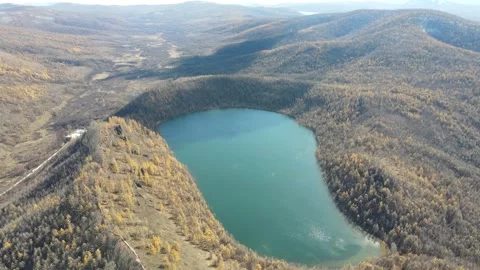 Aerial Forward Push Toward Camel Peak Ridge Heavenly Lake Autumn Video stock 330235906