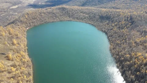 Aerial Forward Push Toward Camel Peak Ridge Heavenly Lake Autumn Stock Footage 330235907