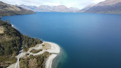 Aerial forward push view of Lake Wanaka South Island, New Zealand Stock Footage 325920243
