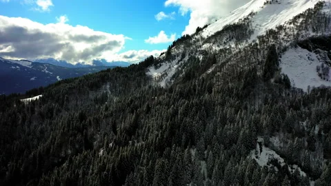Aerial Forward Scenic View Of Forest On Rock Formations Against Cloudy Sky - Stock Footage 167833575