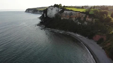 Aerial forward shot showing the cliffs of the Jurassic Coast in East Devon Stock Footage 164964082