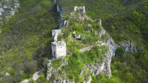 Aerial forward video of ruins of the old town ruins Sokograd Stock Footage 241284359