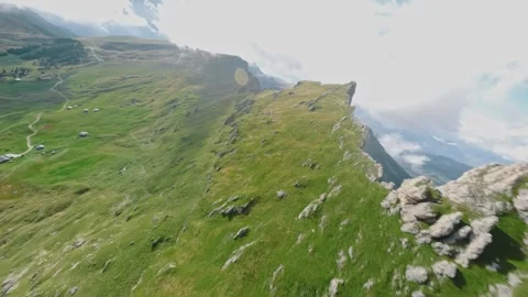 Aerial Fpv Drone of cloudy Seceda hills in Italy Stock Footage 287004647