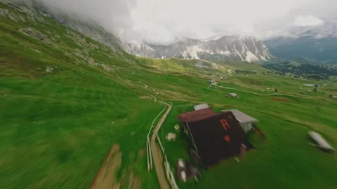 Aerial Fpv Drone of cloudy Seceda hills in Italy Stock Footage 287004650