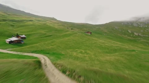 Aerial Fpv Drone of cloudy Seceda hills in Italy Stock Footage 287004671