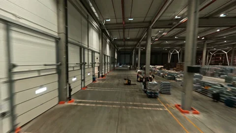 Aerial FPV drone flight in logistic park. Logistic center retail warehouse Stock Footage 165416273