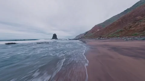 Aerial Fpv Drone of Playa de Benijo at Tenerife (Canary Islands) Stock Footage 287001114