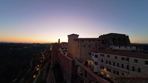 Aerial FPV Drone View Over Pitigliano, Tuscany at Sunset Stock Footage 332542561