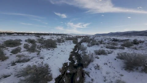 Aerial-FPV-Small snow lined stream Stock Footage 303869110