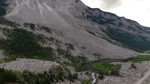Aerial Frank Slide Avalanche site along the Crowsnest Pass Alberta Canada. Stock Footage 282923528