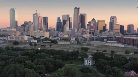 Aerial: Freeway and downtown Dallas. Texas, USA Stock Footage 131352353
