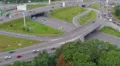 Aerial freeway packed with cars, rush hour, heavy traffic jam HD Footage