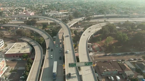 Aerial: Freeway rush hour traffic. San Diego, California, USA Stock Footage 159772774