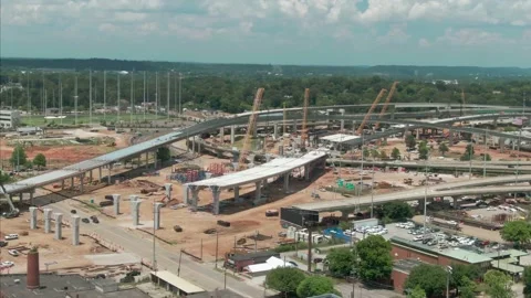 Aerial: Freeway under construction. Birmingham,  Alabama, USA Stock Footage 149382840