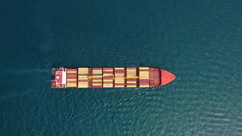 Aerial Freight ship full of containers sailing in sea Huge marine craft shipping Stock Footage 201804864